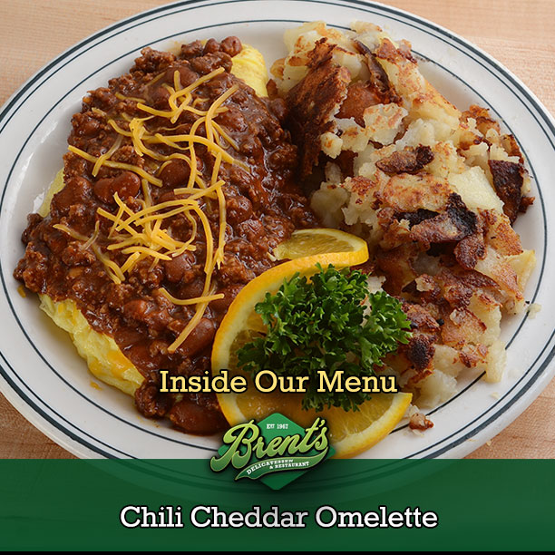 Brent's Deli Chili Cheddar Omelette breakfast omelet Northridge Westlake Village Los Angeles delicatessen restaurant
