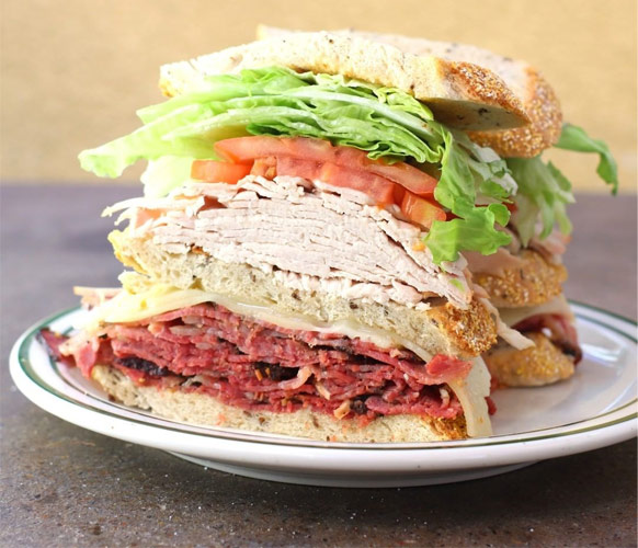 Hot Pastrami Triple-Decker Sandwiches