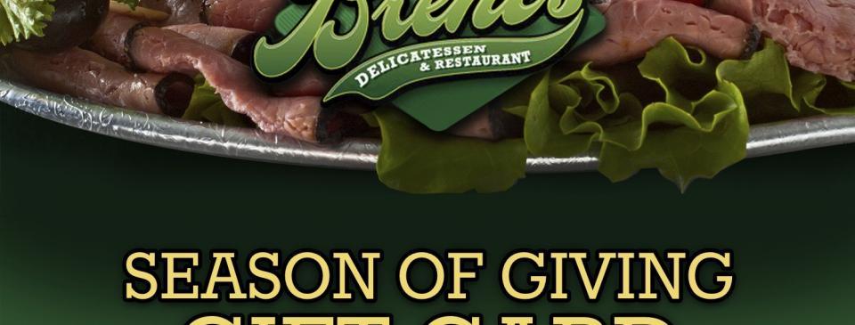 Brent's Deli Season of Giving Gift Card Giveaway Northridge Westlake Village Los Angeles restaurant delicatessen holiday promotion